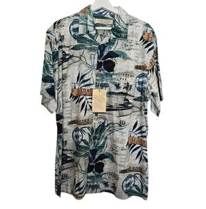 NWT Island Republic Men's Havana Honolulu Tropical Hawaiian Shirt Green and Blue